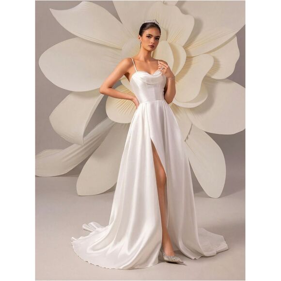 Wedding Dress NWT Satin Luxury Modern Wedding Gown Corset - Picture 5 of 11